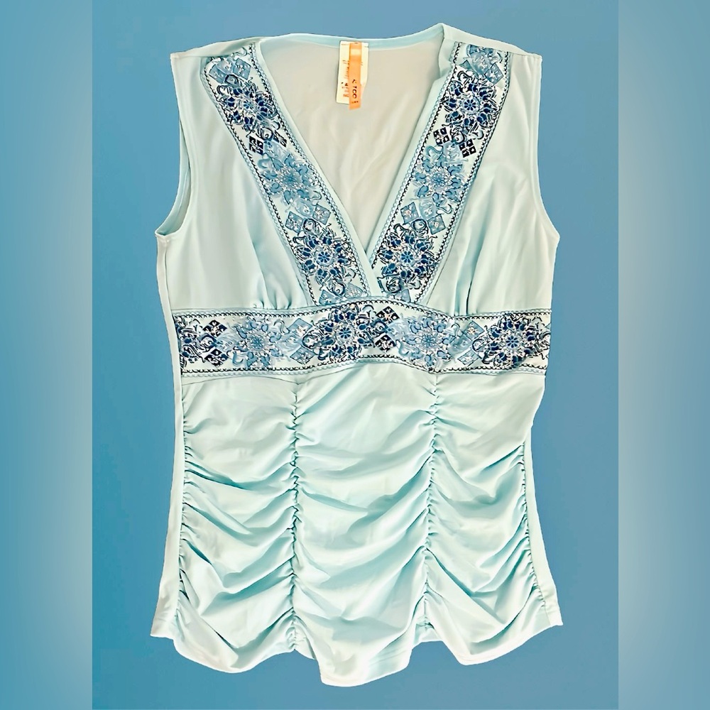 RARE 2002 Blue Embellished Sparkly Boho Top Size Small